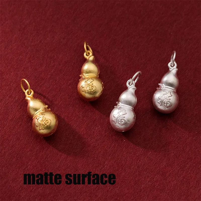 1pc/lot 925 Sterling Silver Chinese Lucky Gourd Charms Danglers 15.4mm Matte/Shiny Craftwork Silver Pendants DIY Jewelry Making