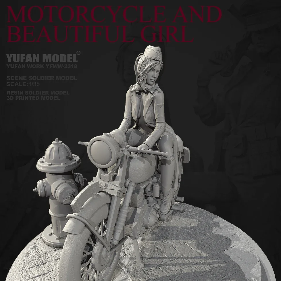 YUFAN MODEL 1/35 Resin model kit (1 soldier+motorcycle+platform) self assembling and coloring YFWW-2318+3D