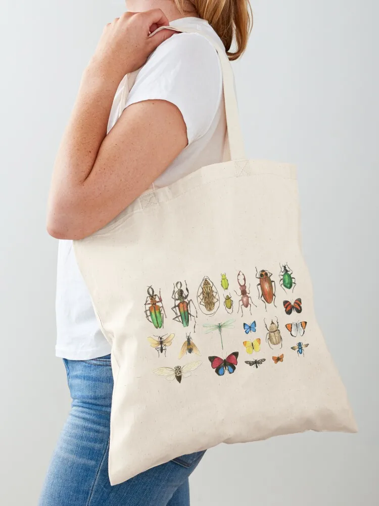 

The Usual Suspects - Insects on grey - watercolour bugs pattern by Cecca Designs Tote Bag Women's shopping bag custom tote bag