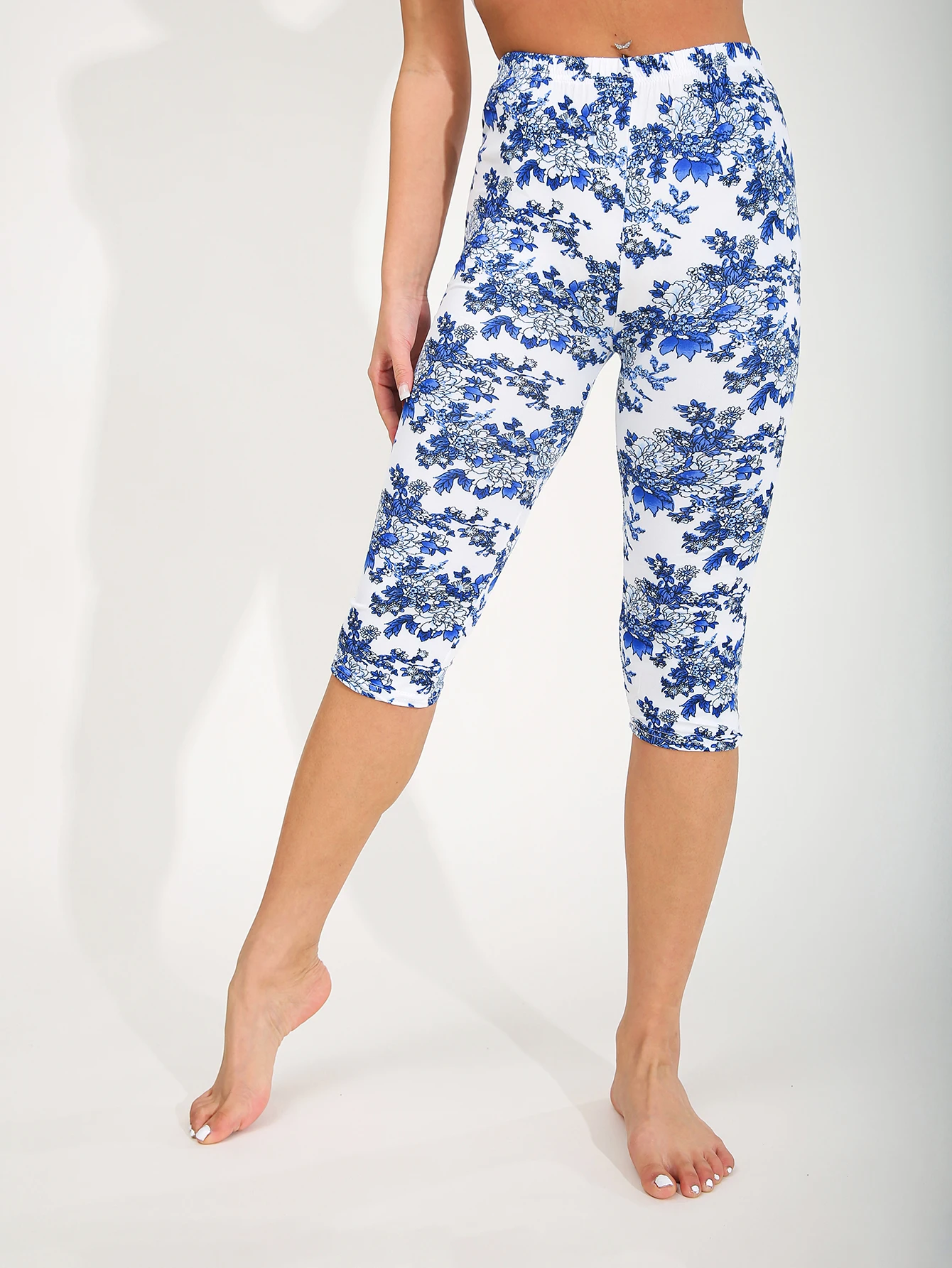 

Модные и повседневные женские леггинсы синего и белого цвета с пионом, спортивные штаны для фитнеса и йоги, сексуальные и элегантные эластичные брюки-карандаш