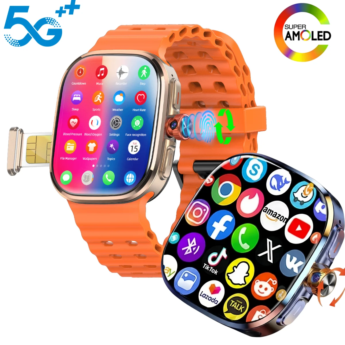 Montre connectée M99 Mini, nouveau package, écran AMOLED 2,29 pouces, 5G LTE, Android, avec caméra rotative, GPS, WIFI, emplacement pour carte SIM, 2100 mAh