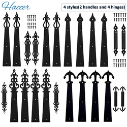 Haccer 6PCS Steel Garage Door Hardware Kit Decorative Carriage House Mounted Hinges Handles Door Hinge Door Handles
