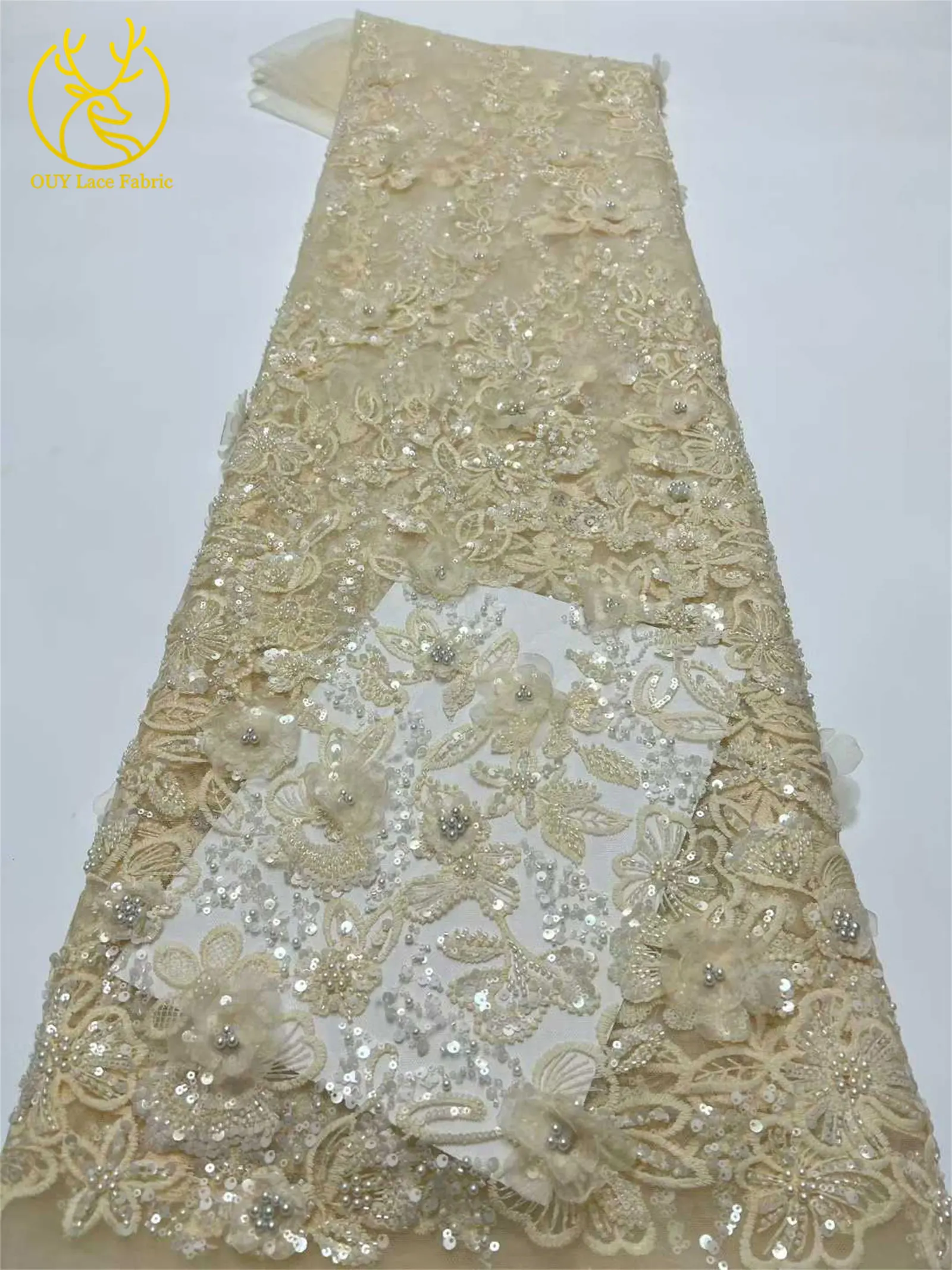 Luxuriöser afrikanischer Spitzenstoff mit Pailletten und Perlen, 2026, Premium-Qualität, grüner französisch-nigerischer bestickter Spitzenstoff, Partykleid, 5 Yards – Detail 11