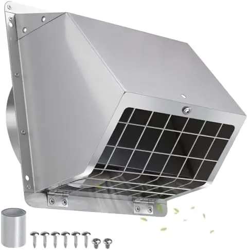 

4" Stainless Steel Dryer Vent Cover Outdoor with Screen & Damper – Exterior Wall Cap for Dryer Exhaust, Range Hood – Durable 4 i