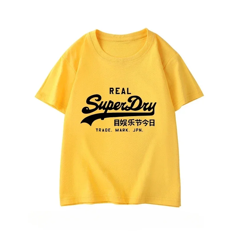 New Superdry Extremely Dry Children Cotton T-shirt Summer Fashion Brand Printed Letter Short Sleeve T-shirt Boys Girls Tops Tees