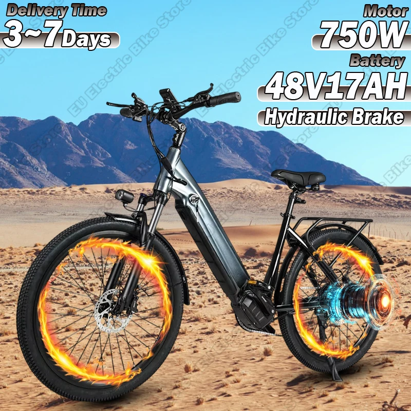 L26 Electric Bicycle 750W Motor 48V17AH Lithium Battery Hydraulic Brake E Bike Aluminum Alloy 26 Inch Tire Adult Electric Bike