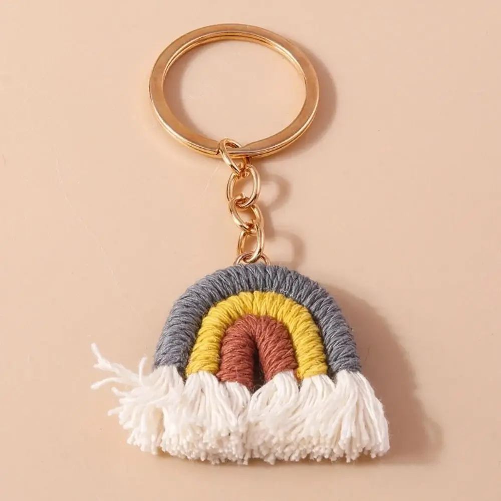 

Tassels Pendant Three Color Rainbow Key Chain Pretty Cute Handmade Woven Key Ring Portable Durable Knitted Rainbow Keychain