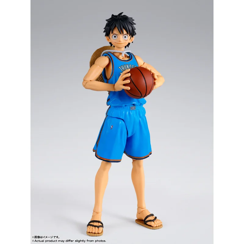 Articulated Action Figure Bandai S.H.Figuarts One Piece X NBA Monkey D. Luffy Oklahoma City Thunder Ver Model Collection Gift view 2