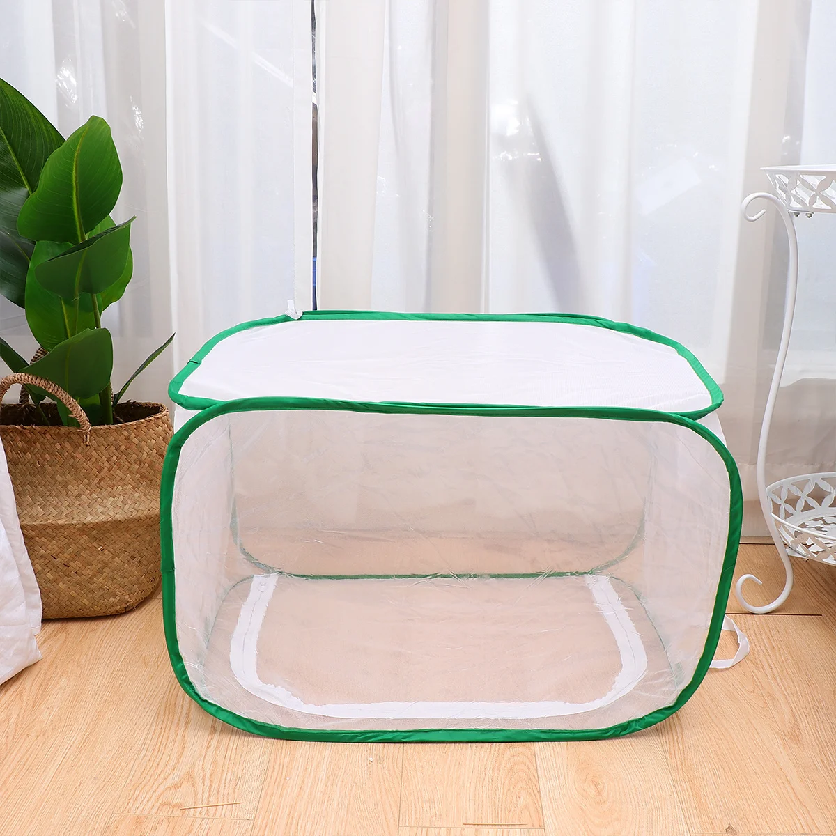 Gaiola de rede à prova de insetos branca 40x40x60cm dobrável casa infantil exploração ao ar livre gaiola com zíper com alça alças casa infantil