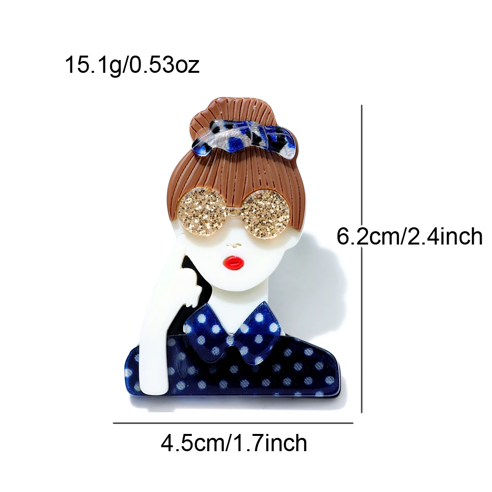 CINDY XIANG Acrylic Wearing Polka Dot Shirt Girl Brooch Fashion Beautiful Lady Pin Acetate Fiber Material New Design 2023