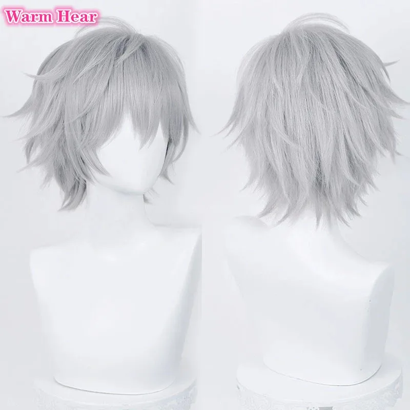 Synthetic EVA Purple Gray/Silver Grey Kaworu Nagisa Cosplay Anime Heat Resistant Hair Wigs + Wig Cap
