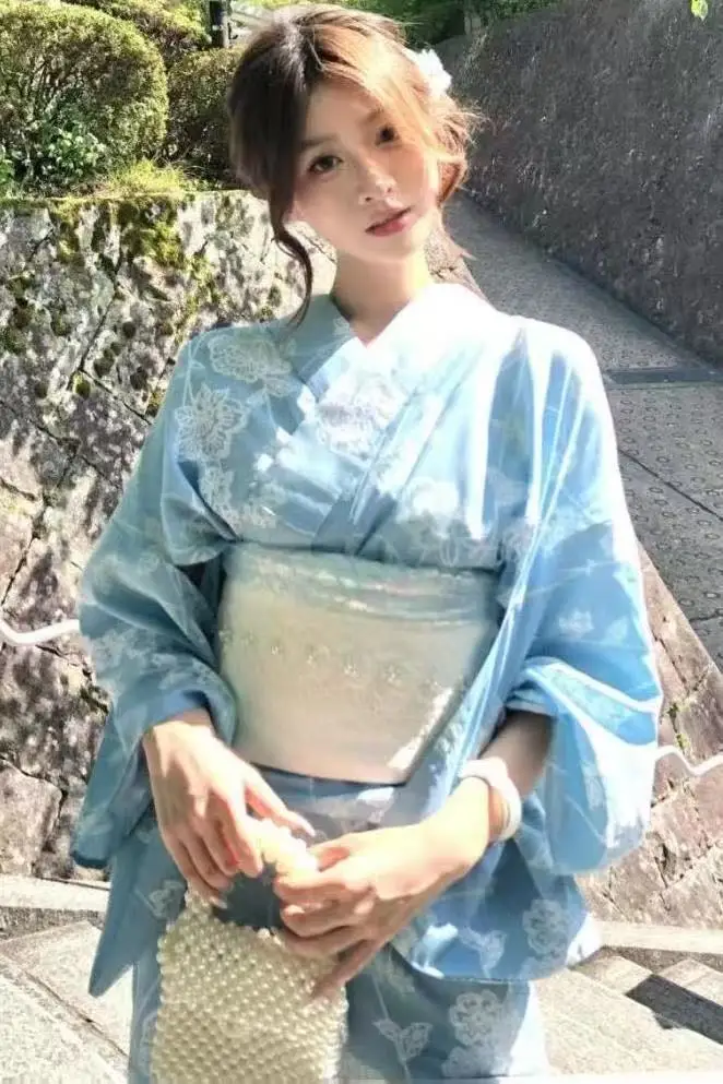 Traditional Kimono Anime Girls Cosplay Costume Women's Ancient Japanese Style Upgraded Yukata Spring Photography Blue Dress