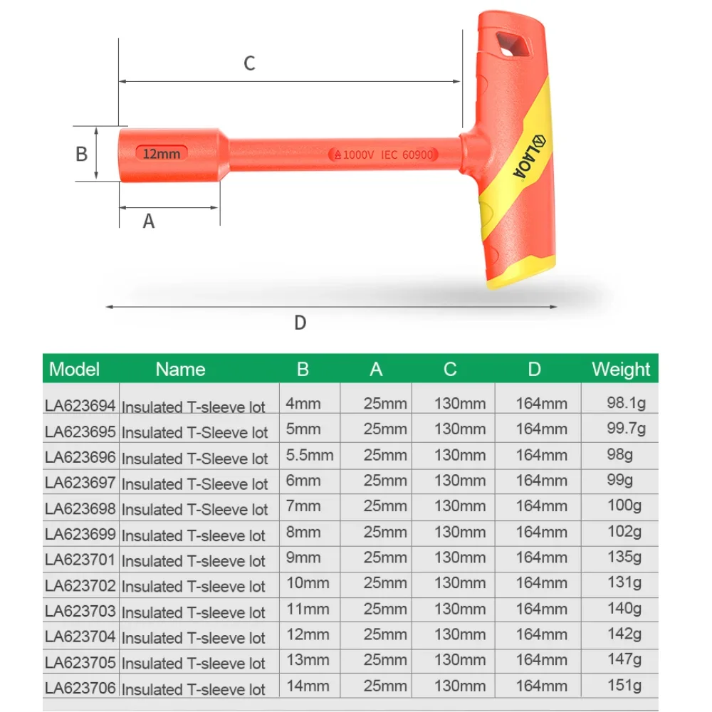 1Pc LAOA VDE T-shape Socket Wrench CR-V 4-14mm Hex Key 58HRC Insulated Hexagon Screwdriver Socket Spannner