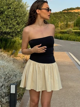 TARUXY – robe plissée Slim pour femmes, moulante, dos nu, épissure, Sexy, épaules dénudées, élégante, Mini, été, 2024