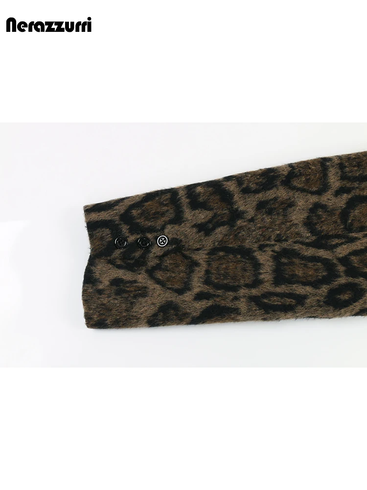 Nerazzurri Autumn Winter Long Loose Casual Leopard Print Woolen Coat Men