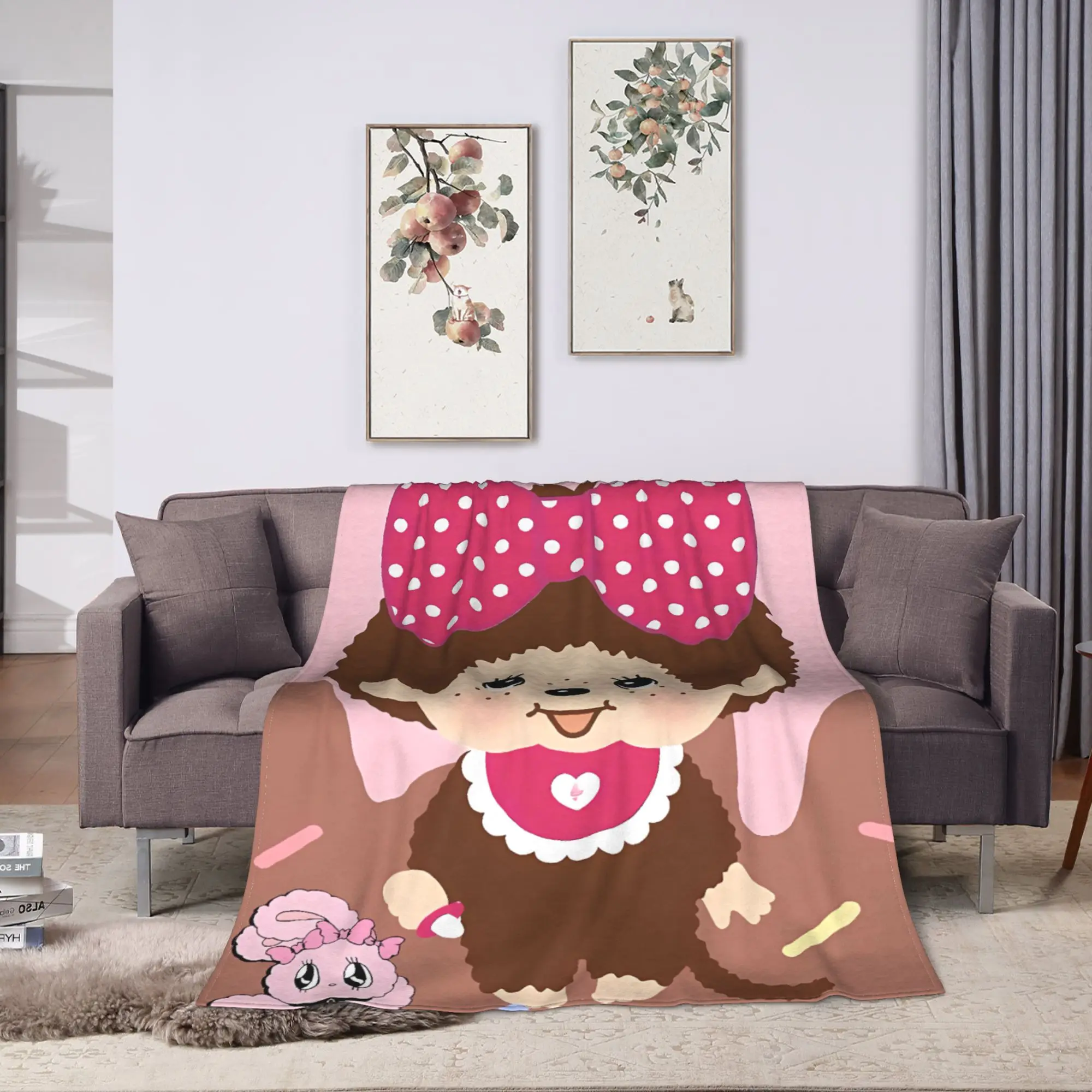 Warm BlanketGirls Boys Decorative Cute Monchichis Throw Blanket  Flannel Bedspread For Outdoor Fluffy Sofa Bed Cover