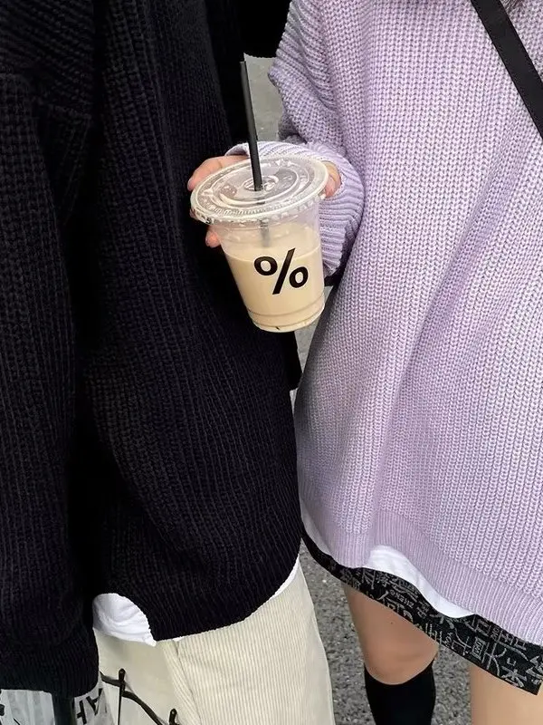 

Couples Oversize Soft Cozy Knitwear round Ne Pullover Sweater Loose Lazy Sle Outerwear Polyester Fiber Casual Top