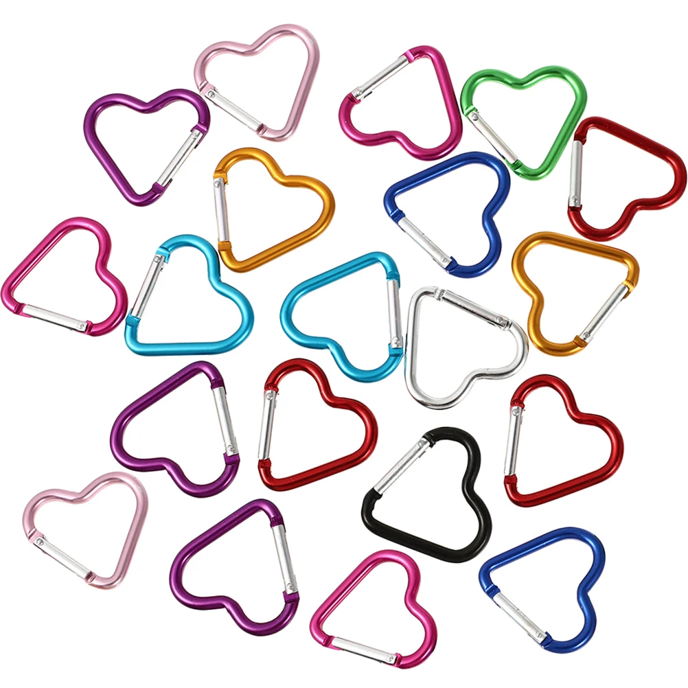 

20pcs Heart Shape Carabiner Backpack Buckles Aluminum Alloy Keychain Snap Hooks Durable Outdoor Bag Belt Accessories for Gifts