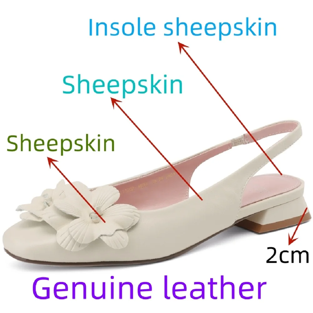 【EUNICE YUN】Women Genuine Leather Sandals Summer Party Office Ladies Wedding Pumps Low Heels Slingback Shoes Size 33-40