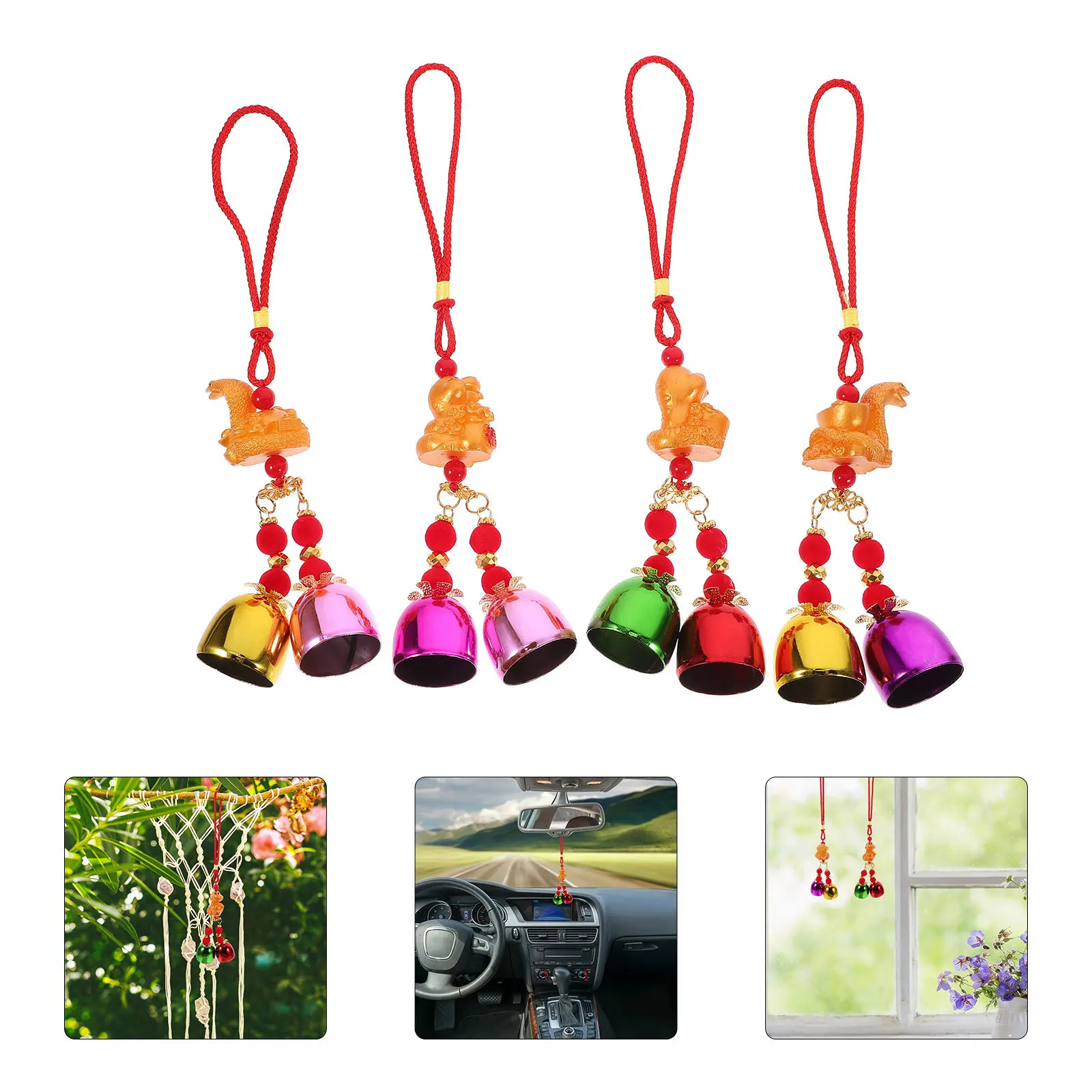 

4pcs Resin Snake Bell Pendant Wind Chimes Decorative Bells For Outdoor Door Window Car Office Festival Chinese Style Hanging