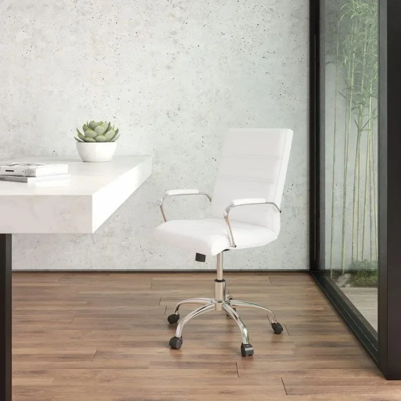 White LeatherSoft Executive Swivel Office Chair with Chrome Frame