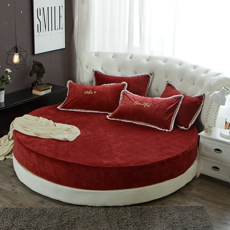 Koraalfluwelen rond bed, eenvoudige kleur fluwelen rond laken, diameter 200 cm-220 cm, flanellen laken zonder kussensloop, winter