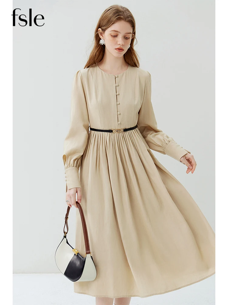 FSLE French Elegant Temperament Dress Women\'s Autumn 2023 New Long Sleeve Vintage Dress For Women Black Pink Women Dress