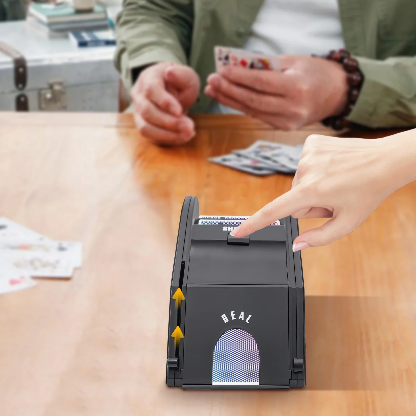 Automatic Electronic Card Shuffler, Luxury Leather and Plastic Grain, Rotating Card Dealer Machine 2in1 Electric Shuffle Tool