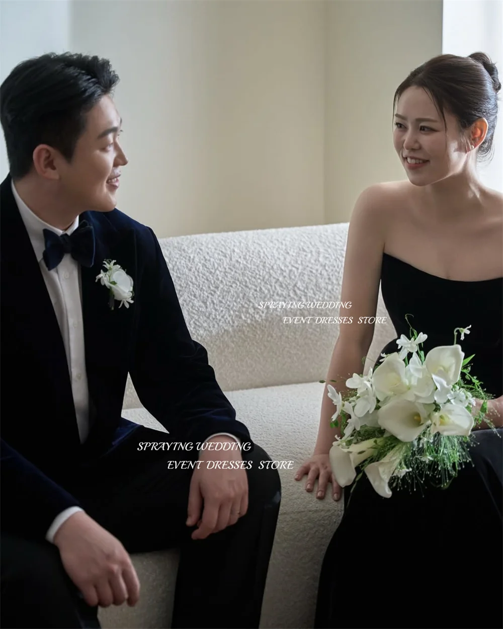 RZUTY Elegancka suknia wieczorowa o kroju syreny Korea suknia ślubna sesja zdjęciowa aksamitna czarna bez ramiączek długi gorset impreza dostosowana 2025