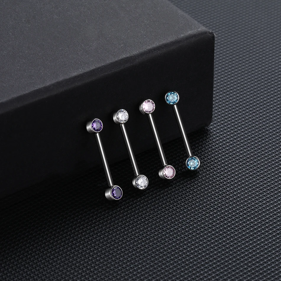 1 Stuk Goudkleurige Tepelring Barbell Cz 14G Bezel-Set Ear Bar Piercing Barbell Titanium Pierc Tepel Mamilo Piercing Vrouwen Sieraden