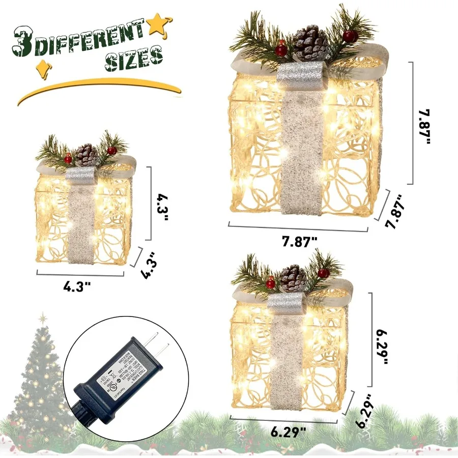 Outdoor Christmas Decorations Set of 3 Christmas Lighted Gift Boxes for Indoor and Outdoor Yard Holiday Party and Home D