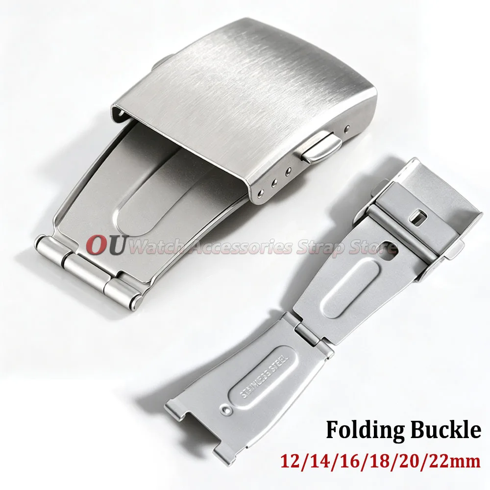 Stainless Steel Double Press Buckle Metal Watchband 12mm 14mm 16mm 18mm 20mm 22mm Folding Buckle Watch Accessories Steel Clasp