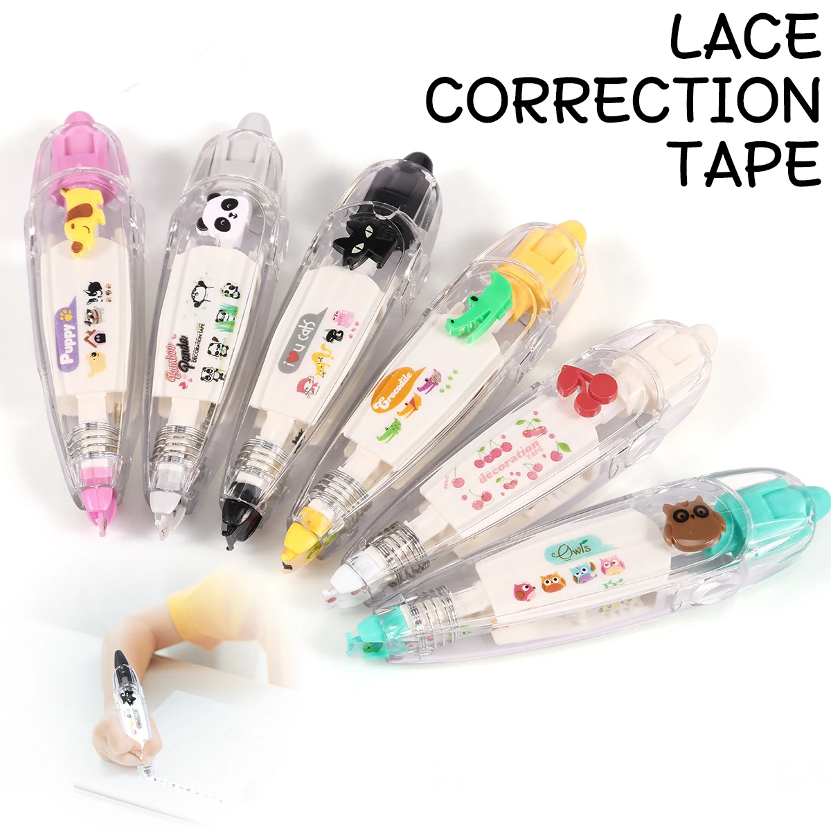 

6Pcs Press Type Decorative Pen DIY Cute Animals Decorative Masking Tape Creative Cartoon Pattern Decorative Tape Decorative