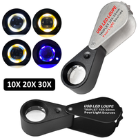 10X 20X 30X Pocket Loupe Magnifier Metal Folding Glass Lens Small Portable Jewelry Identification Magnifying Glass with 13 LEDs