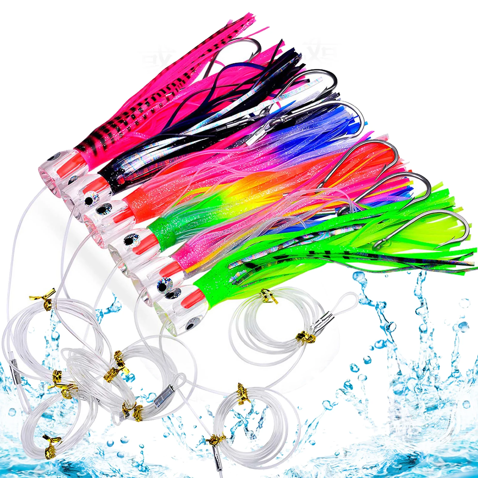 

6pcs/Lot Trolling Lures 23cm 96g Marlin Tuna Sea Fishing Big Game Baits Soft PVC Skirts Acrylic Head Cuttlefish Octopus Rig Lure