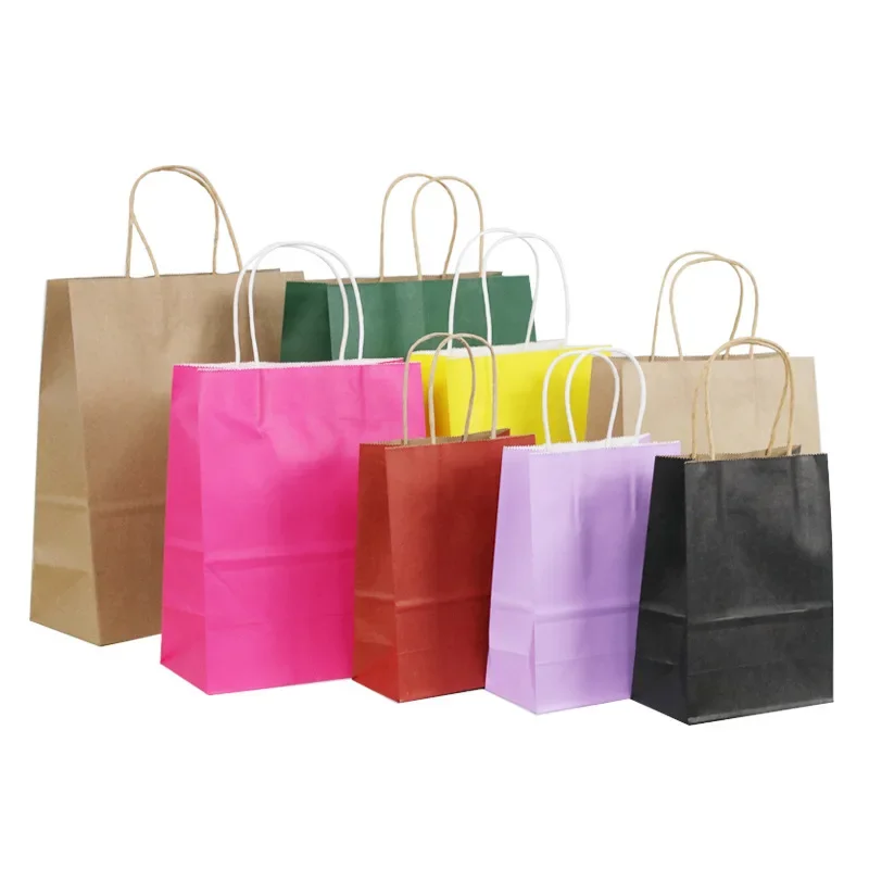 10/30/50pcs Mini Small Kraft Paper Bag with Handles Festival Gift Bag for Packaging Christmas Cookie Candy Shopping Bags