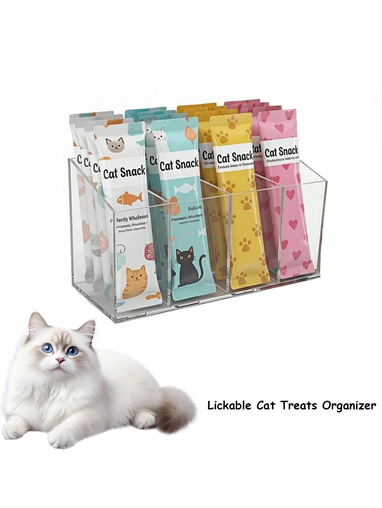 1 Stück Leckfutter-Aufbewahrungsbox für Katzen, Acryl-Snack-Aufbewahrungsregal für die Arbeitsplatte, Quetschbarer Katzenfutter-Aufbewahrungsbehälter mit abnehmbarem Pa – Detail 2