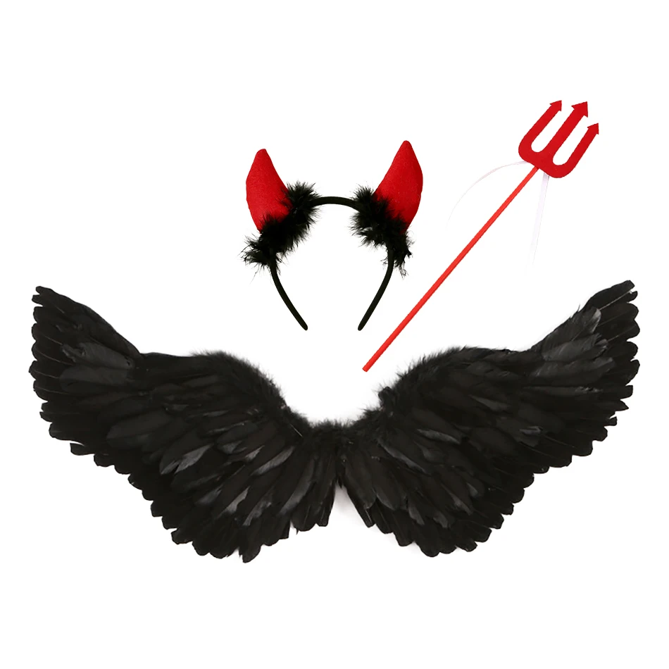 Feathered Angel Wings Kids and Adults Halloween Devil Wings Accessories Sets for Stage Performances and Theatrical Productions