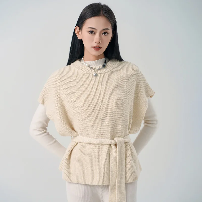 

Женский вязаный жилет без рукавов с открытыми плечами в ленивом стиле, высококачественный многослойный топ, простой и универсальный жилет, новая женская одежда