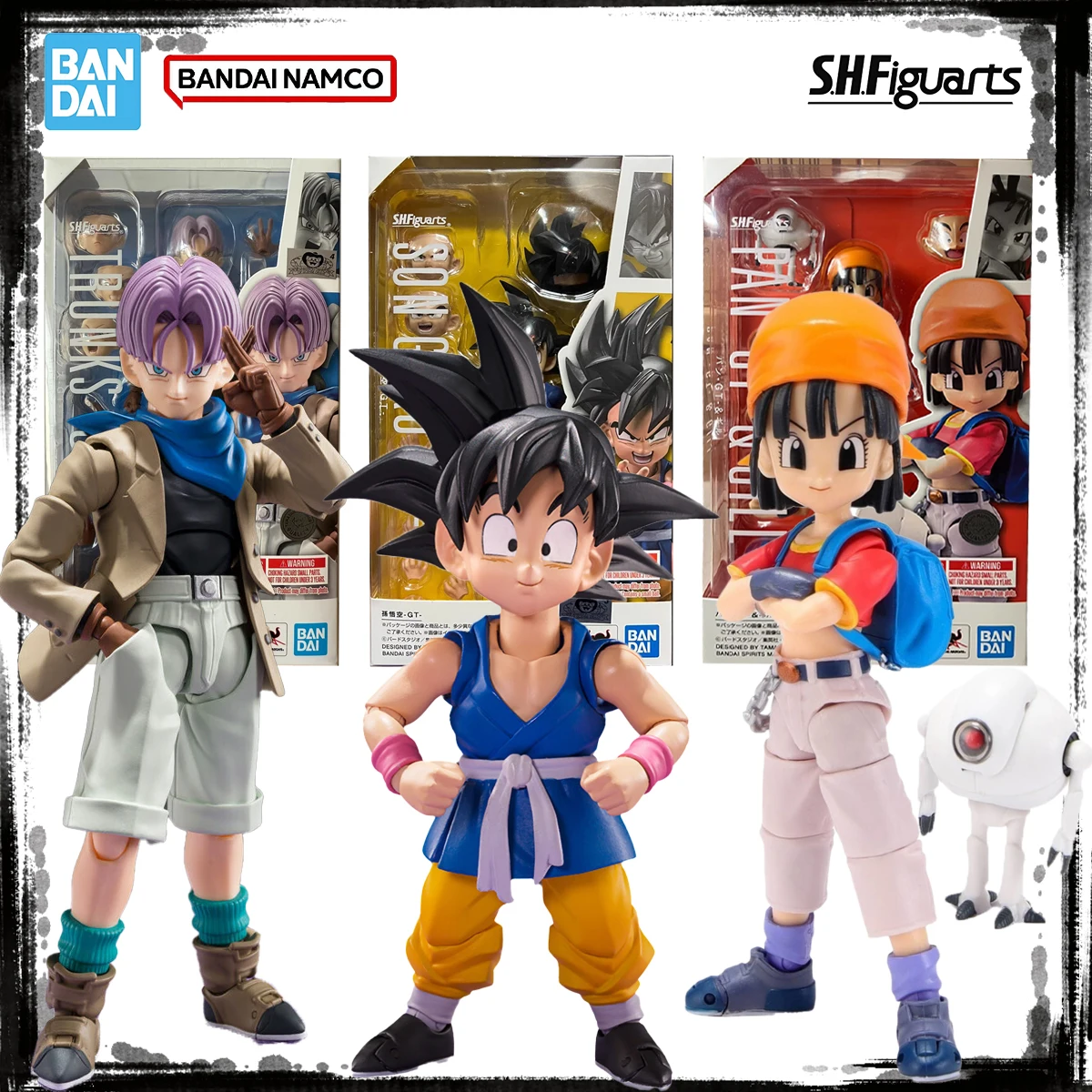 

Bandai Genuine Original SHF Dragon Ball In Stock Anime Figure TRUNKS PAN&GILL SUN GOKU -GT- Action Figures Toys For Boys Gifts