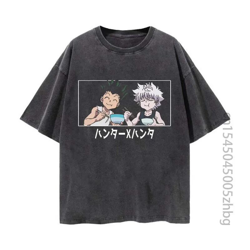 Funny Gon Killua Anime Woman Shirt Streetwear Harajuku Vintage Distressed Tshirt Manga Graphic T Shirt Men Tops Tees