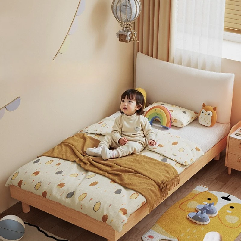 

Boy Girl Simple Modern Teen Bedroom Cream Wind Ash Full Solid Wood Bed