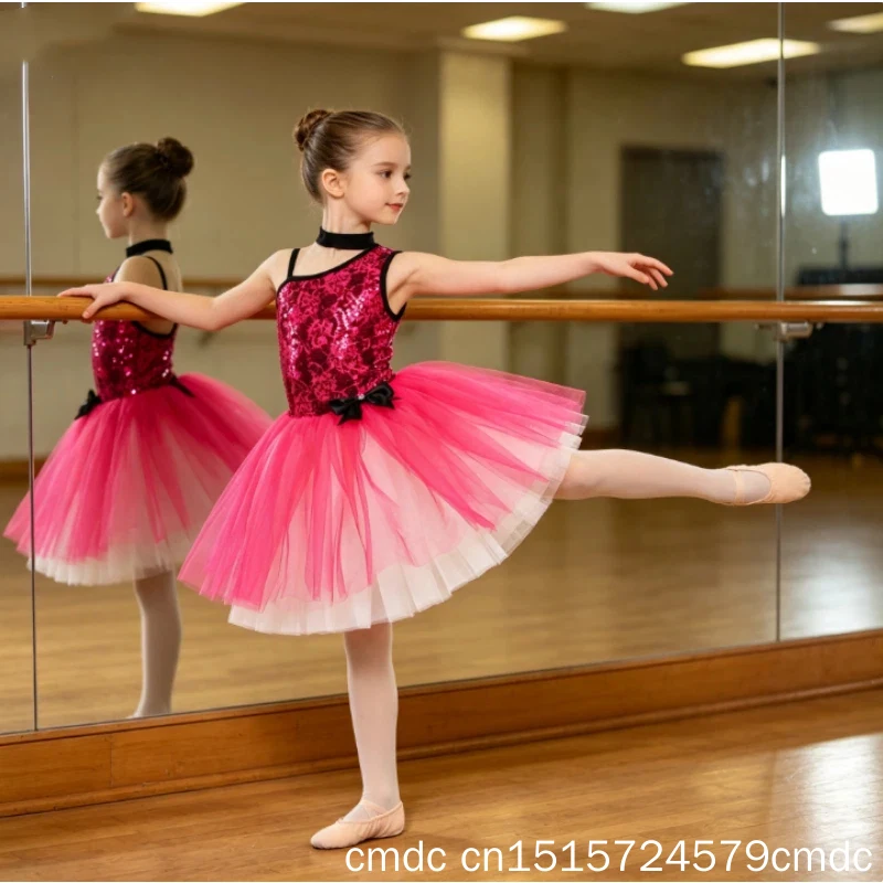 Children's Ballet Dance Performance - Rose Red Ballet Skirt Graduation Ball Performance - Group Dance - Puffy Skirt Women