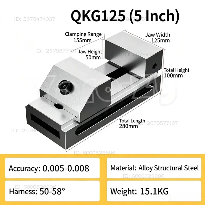 5 Inch QKG125 High Precision Toolmaker Vise Alloy Steel Grinding Machine Vise For Milling CNC Workholding Fixture