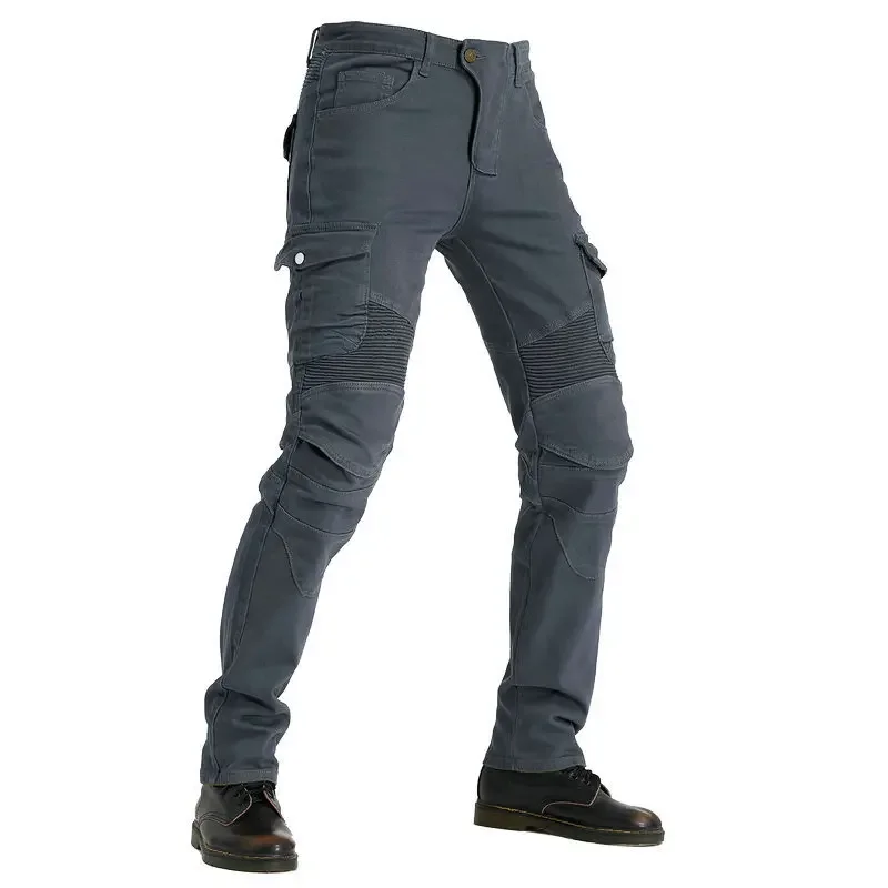 

Volero Motorcycle High Quality Riding Pants Moto Knight Casual Cycling Protective Jeans Locomotive Loose Straight Trousers Gray