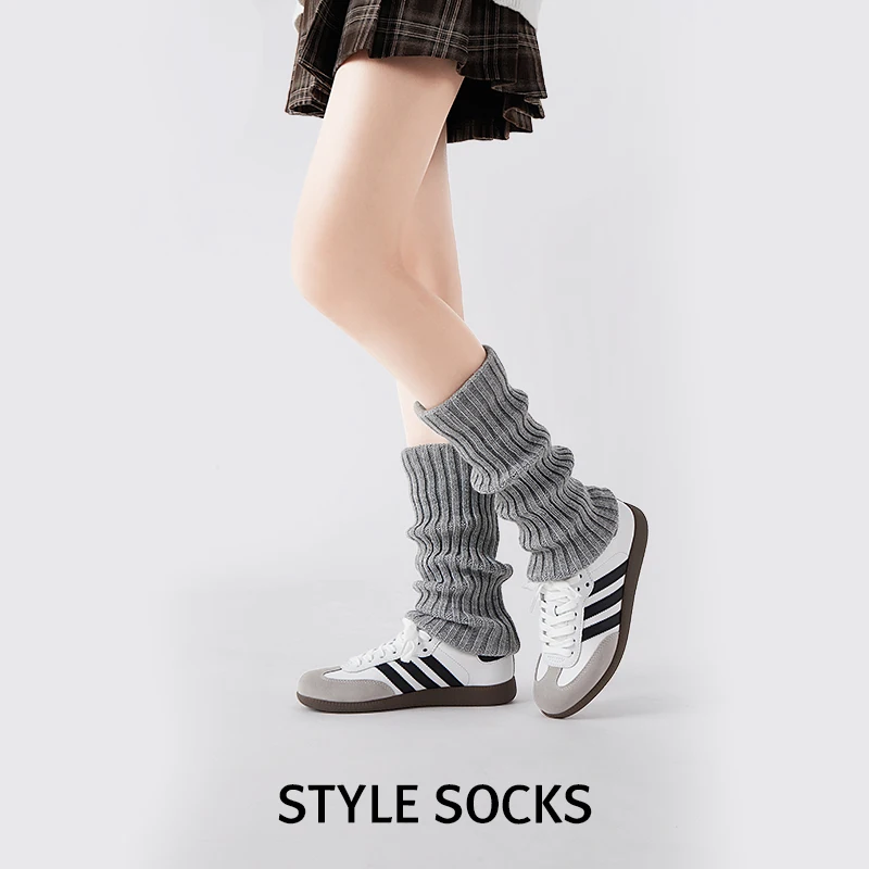 Kave 40CM Knitted Pile Socks  Women Stockings JK Long Socks Thigh High Stockings Black White Knee High Socks Japanese Styles