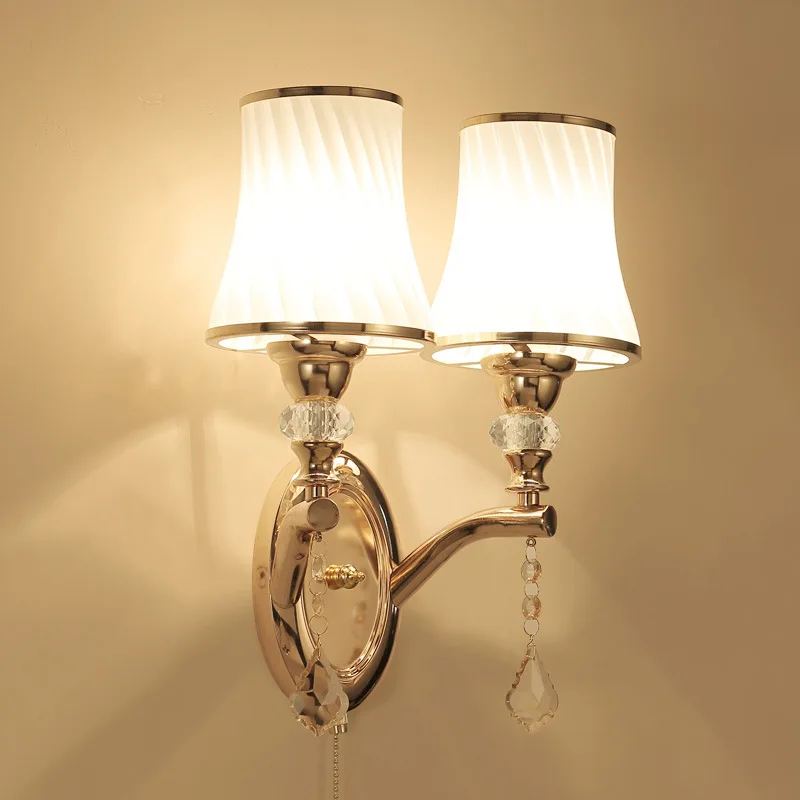 Golden wall lamp E14 European retro bedroom bedside living room TV background wall home decoration lamp