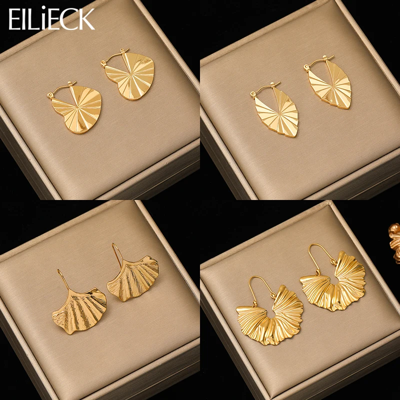 

EILIECK 316L Stainless Steel Gold Color Heart Flower Ginkgo Biloba Earrings For Women Fashion Ear Jewelry Party Birthday Gift