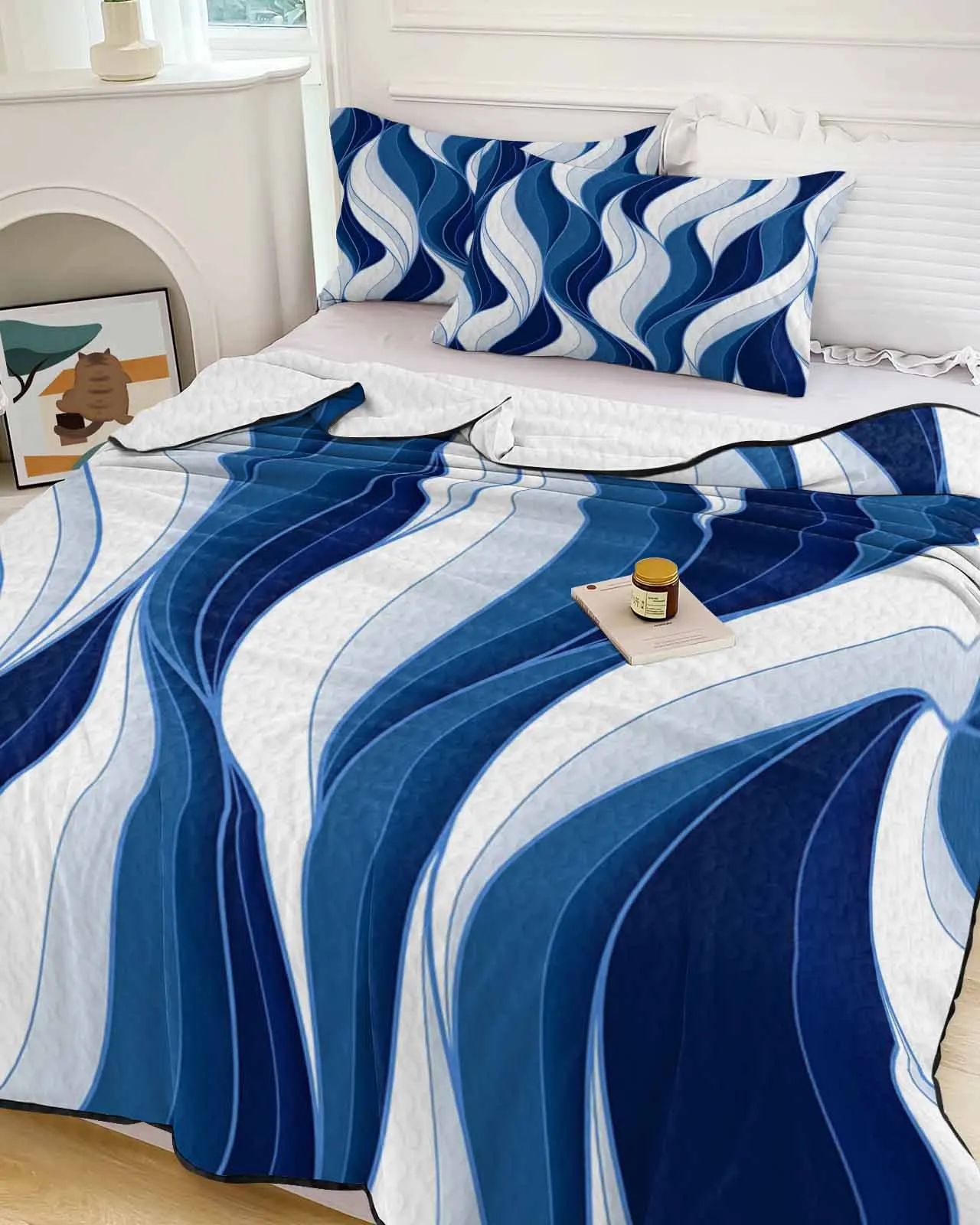 Dark Blue Ripples Lines Cooling Blankets Air Condition Comforter Lightweight Summer Quilt for Bed Breathable Soft Thin Quilt