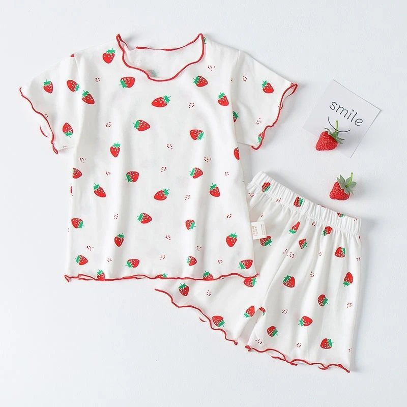 Summer 1-5T Children\'s Girls Clothing Sets Ice Sleepwear Short sleeved Pants Clothes Kids Pajamas Set Baby Girls Pyjamas